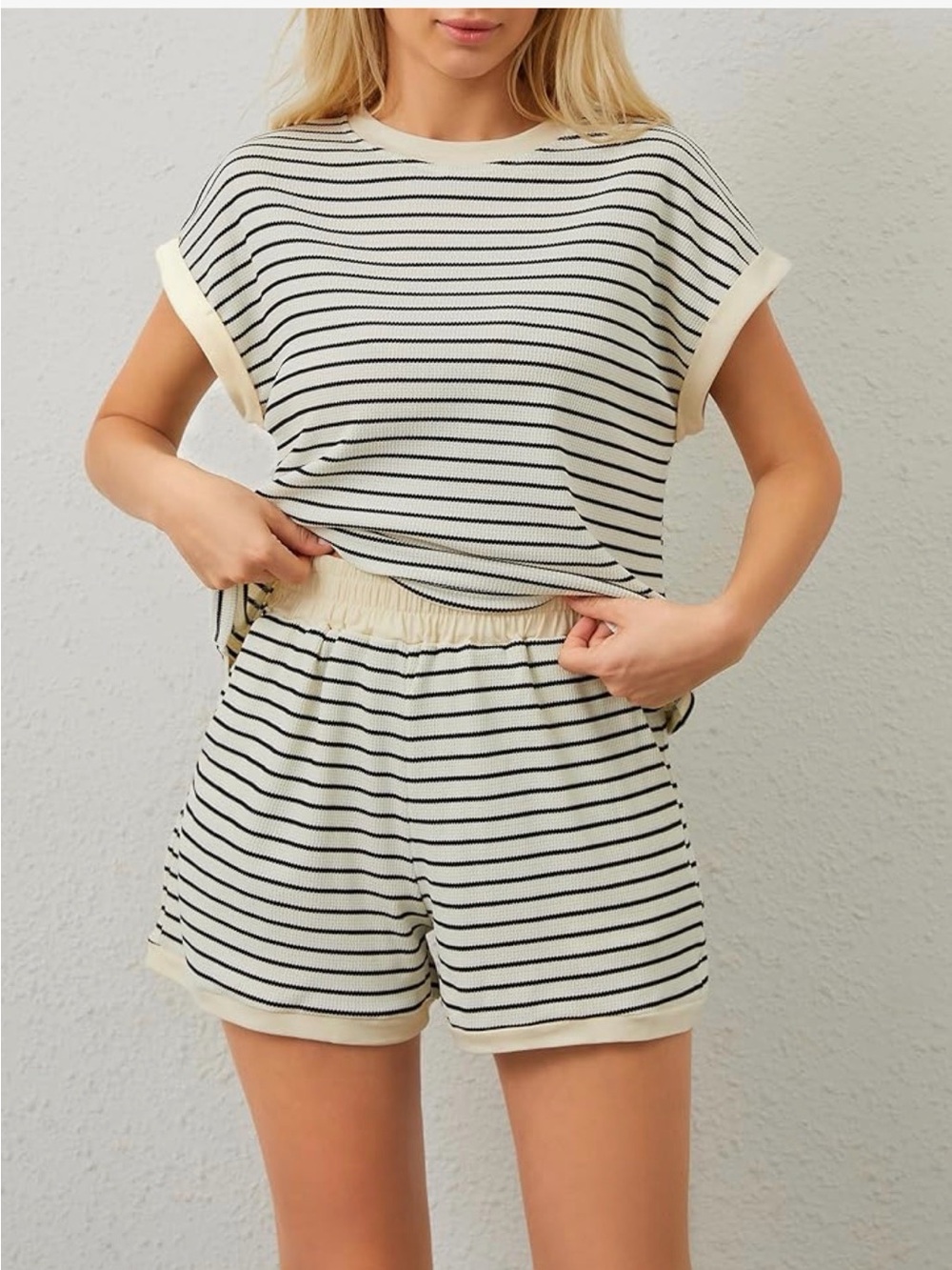 Striped Cream & Blue Lounge Set